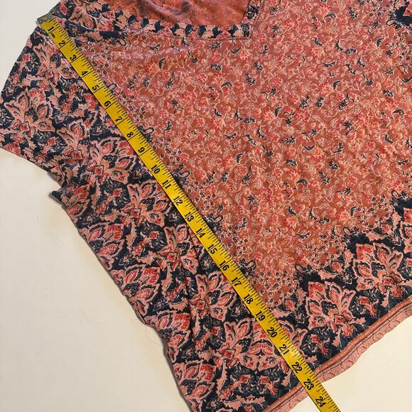 Lucky Brand Floral Tee Womens Size 1X Salmon V-Neck Modal Cotton Boho Knit Top - Picture 7 of 7